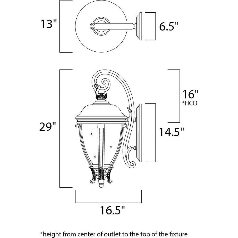 Maxim Lighting 41426WGBK Camden VX Outdoor Wall Lantern Dimensions Diagram