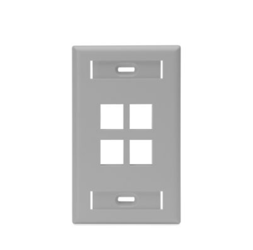 Leviton 42080-4GS Single-Gang QUICKPORT™ Wallplate with ID Windows, 4-Port, Gray
