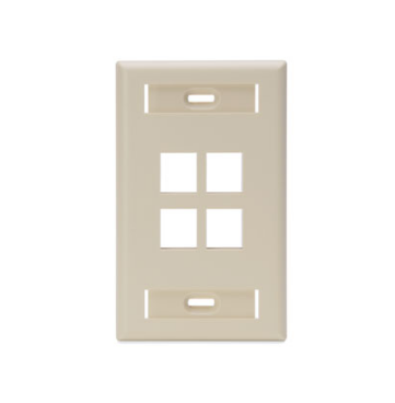 Leviton 42080-4IS Single-Gang QUICKPORT™ Wallplate with ID Windows, 4-Port, Ivory