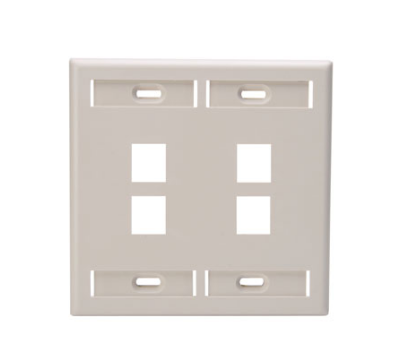 Leviton 42080-4TP Dual-Gang QUICKPORT™ Wallplate with ID Windows, 4-Port, Light Almond