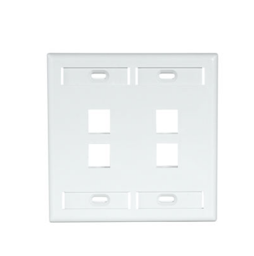 Leviton 42080-4WP Dual-Gang QUICKPORT™ Wallplate with ID Windows, 4-Port, White