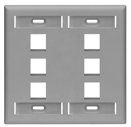 Leviton 42080-6GP Dual-Gang QUICKPORT™ Wallplate with ID Windows, 6-Port, Gray