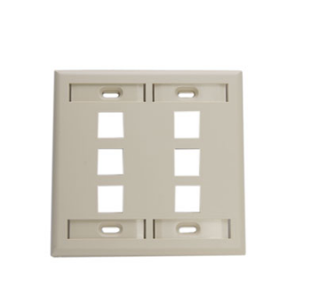 Leviton 42080-6IP Dual-Gang QUICKPORT™ Wallplate with ID Windows, 6-Port, Ivory