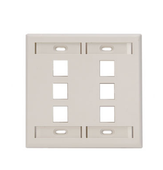 Leviton 42080-6TP Dual-Gang QUICKPORT™ Wallplate with ID Windows, 6-Port, Light Almond