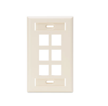 Leviton 42080-6TS Single-Gang QUICKPORT™ Wallplate with ID Windows, 6-Port, Light Almond