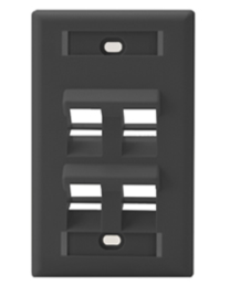 Leviton 42081-4ES Angled Single-Gang Quickport, Wallplate w/ ID Windows, 4-Port, Black Finish