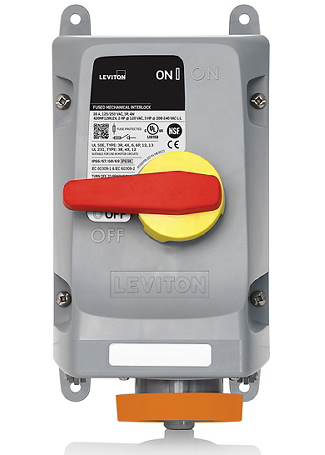 Leviton 420MF12WLEV LEV Series IEC Pin & Sleeve Mechanical Interlock, 20 Amp, 125/250 Volt 3-Phase, 3P, 4W, Orange Finish