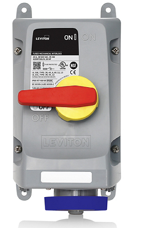 Leviton 420MF9WLEV LEV Series IEC Pin & Sleeve Mechanical Interlock, 20 Amp, 240 Volt 3-Phase, 3P, 4W, Blue Finish