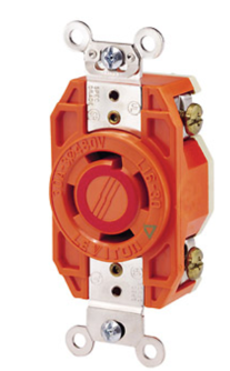 Leviton 2730-IG 30A, 480V 3-Phase, NEMA L16-30R, 3P, 4W, Flush Mtg Locking Receptacle, Isolated Ground, V-0-MAX, Orange Finish