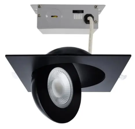 SATCO S11863 LED 6-in Square Gimbal Downlight w/ Remote Driver, Wattage 15W, Voltage 120V, Multi-Color Temperature, Black