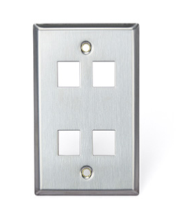 Leviton 43080-1S4 QUICKPORT Wallplate, Single-Gang, 4-Port, Stainless Steel Finish