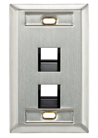 Leviton 43081-1L2 Angled Stainless Steel QUICKPORT Wallplate, Single-Gang, 2-Port, with ID Windows
