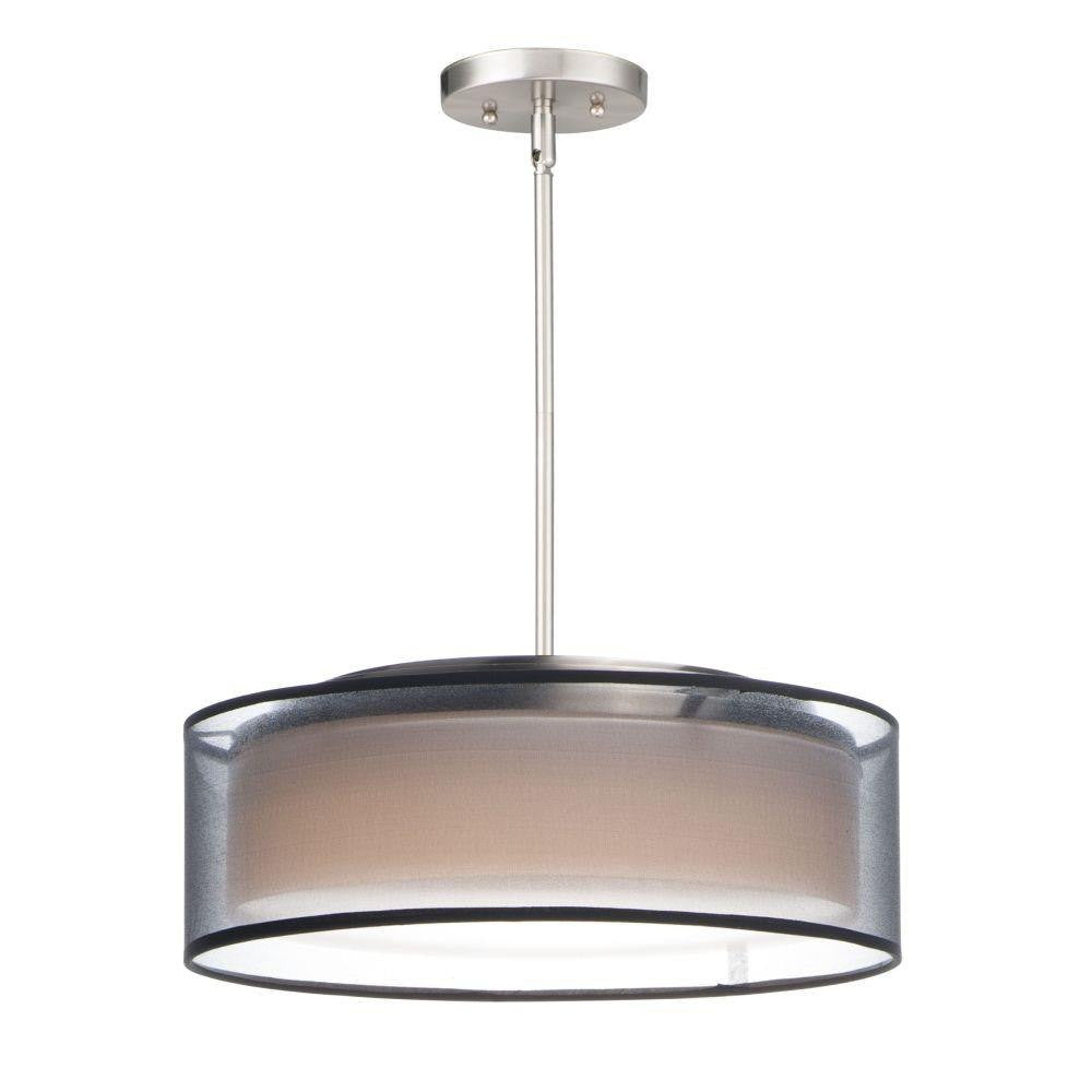 Maxim Lighting 10224WOSN Prime 3 Light 16 inch Satin Nickel Drum Pendant Ceiling Light - full view with stem and canopy