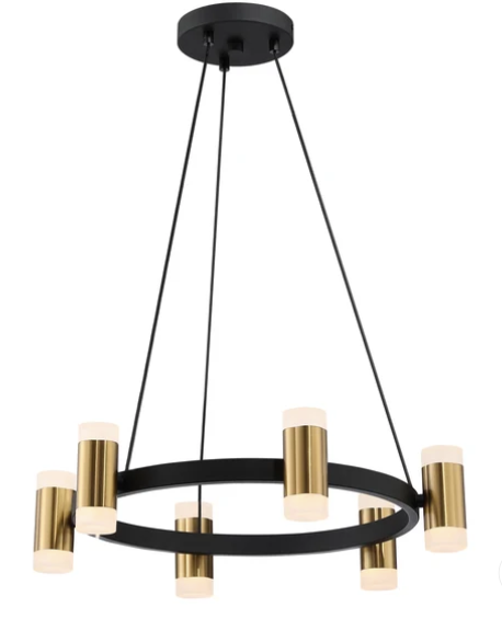 SDQ Lighting PD30621SBWG Stemma 21.25" LED Acrylic Chandelier Light, Color Temperature 3000K, Wattage 36 W, Sand Black / Warm Gold Finish