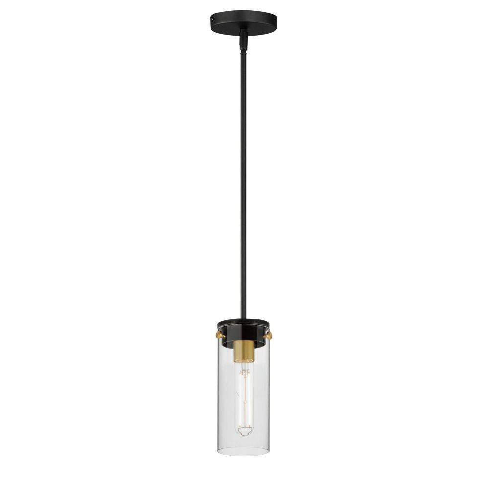 Maxim Lighting 12406CLBKSBR Pinn 1 Light Mini Pendant in Black/Satin Brass with Clear Glass Cylinder Shade