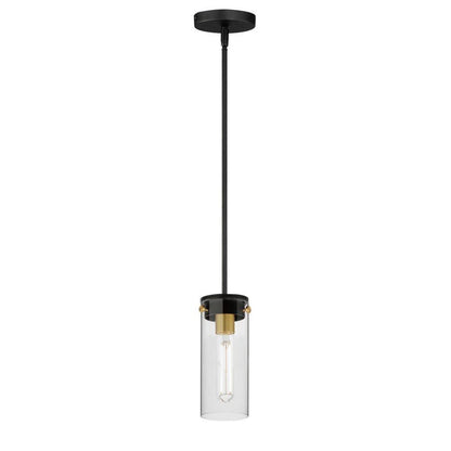 Maxim Lighting 12406CLBKSBR Pinn 1 Light Mini Pendant in Black/Satin Brass with Clear Glass Cylinder Shade