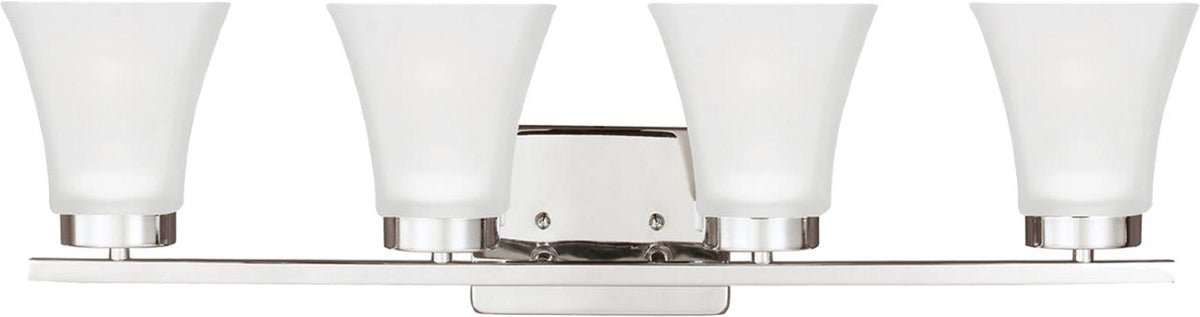 Generation Lighting Bayfield 4 light chrome bath vanity wall light with satin etched glass