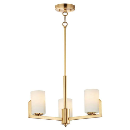 Maxim Lighting 21285SWSBR Dart 3 Light Satin Brass Chandelier with Satin White Glass Cylinders - Full View