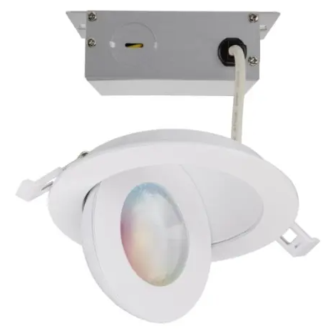 SATCO S11293 LED 4-in Round Gimbal Downlight, Wattage 9W, Lumens 650lm, Voltage 120-277V, Multi-Color Temperature, White