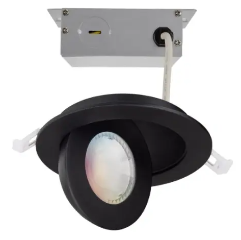 SATCO S11296 LED 6-in Round Gimbal Downlight, Wattage 15W, Lumens 120V-277V, Multi-Color Temperature, Black