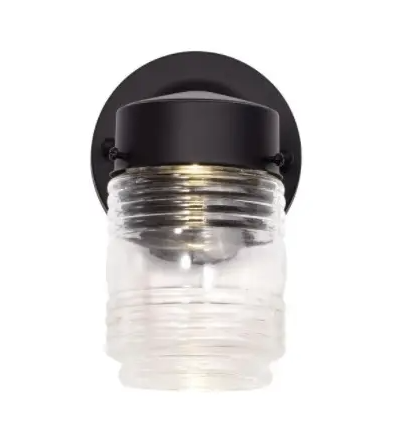 Nuvo 62-1573 LED 1-Light Jar Fixture, Dimmable, Wattage 8W, Lumens 620 lm, Voltage 120V, Color Temperature 3000K, Clear/Black