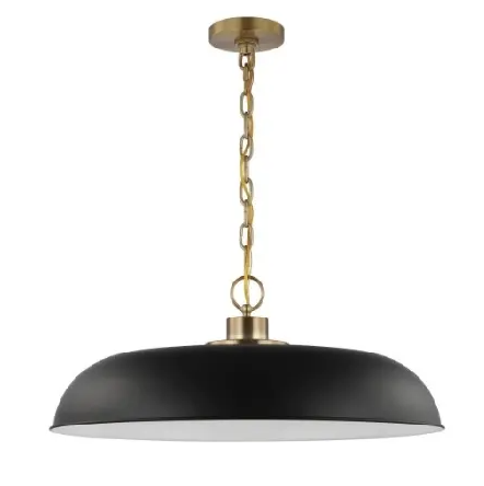 Nuvo 60-7487 Colony Pendant, 1 Light, Wattage 100W, Voltage 120V, Black/Burnished Brass, Large