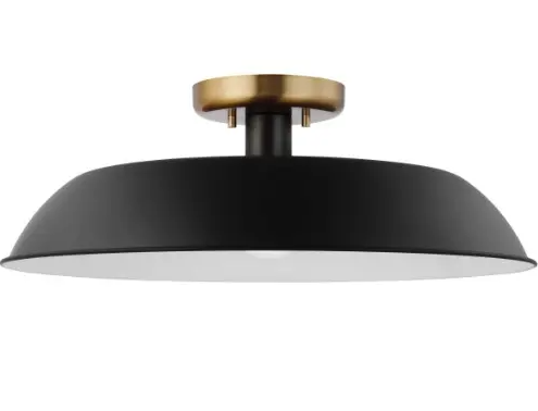 Nuvo 60-7494 Colony Semi-Flush Mount, Wattage 60W, Voltage 120V, Black/Burnished Brass, Medium