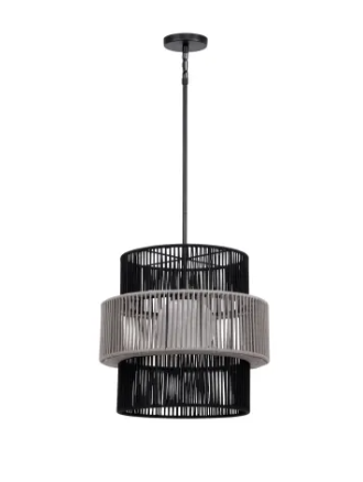Eurofase Lighting 46632-012 Aden 22" Outdoor Ceiling Pendant Light with Weaved Cord Shade, Wattage 60W, Black / Grey Finish