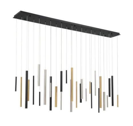 Eurofase Lighting 46814-012 Santana 72" Wide LED Linear Multi Pendant, Color Temperature 3000K, Wattage 35W, Black, Gold and Nickel Finish
