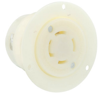 Leviton 3435-C 30A, 120/208V 3-Phase Y, NEMA Non-NEMA, 4P, 4W, Flanged Outlet Locking Receptacle, Non-Grounding, White
