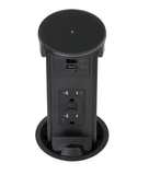 Lew Electric PUR20GACQD-BK Kitchen Round Pop Up GFCI Outlet, USB-A/C, QI, Black Glass