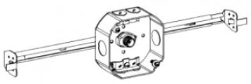 Orbit 4RB-NM-BHA 4" Octagonal Electrical Box, 1-1/2" Deep W/ Non Metallic (NM) Clamps, Adjustable Bar Hanger & 1/2" & Loom knockouts