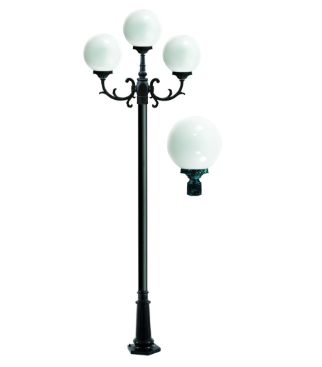 Dabmar Lighting GM2403-L27-27K-VG Cast Aluminum 3 Post Top Fixture Pole + Base, GU24, 3X LED, Color Temperature 27K, Verde Green Finish