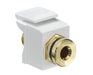 Leviton 40837-BWE Banana Jack Quickport, Coupler, Gold-Plated, Black Stripe, White Housing