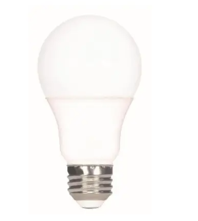 SATCO S25011 LED A19 Bulb, Non-Dimmable, E26, Wattage 9.2W, Lumens 800 lm, Voltage 12V-24V, Color Temperature 2700K, White