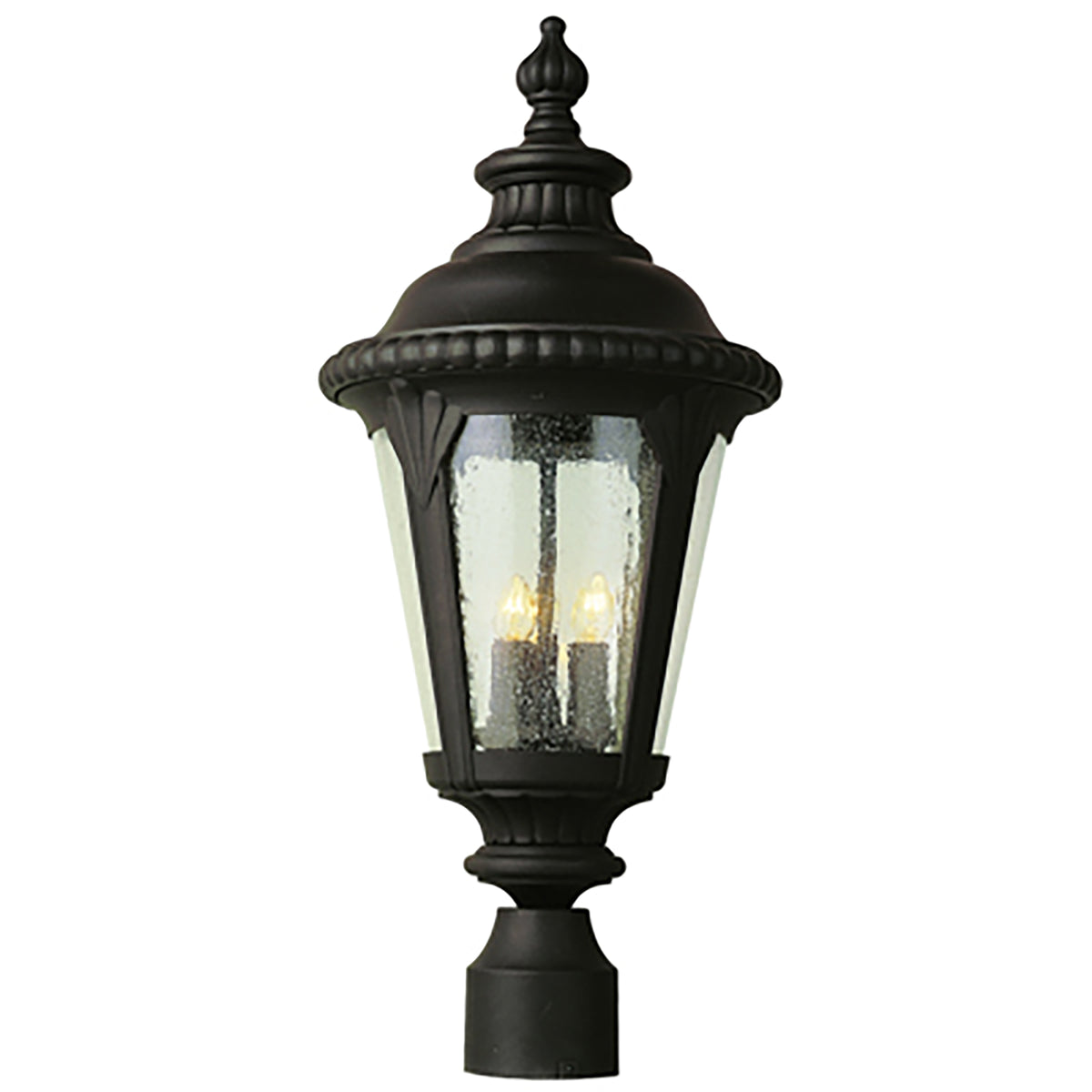 Trans Globe Lighting 5047 BK Commons black 3 light post mount lantern with clear seeded glass