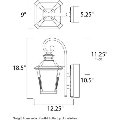 Maxim Lighting 51125FSBZ Knoxville Outdoor Wall Lantern - Dimensions Diagram 18.5 inch Height 12.25 inch Width