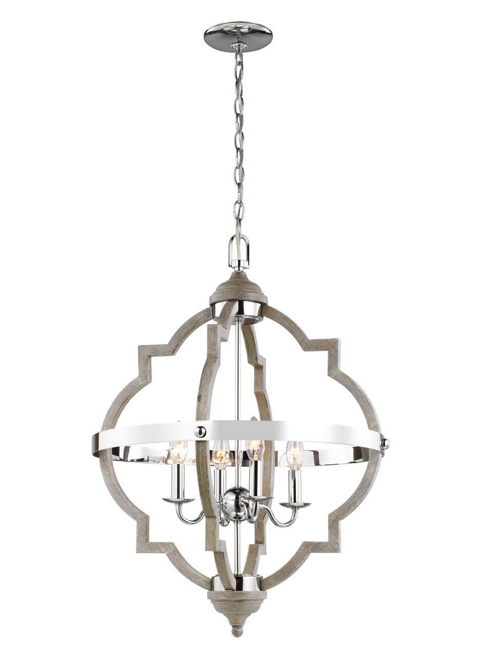 Generation Lighting Socorro 4 light washed pine pendant ceiling light