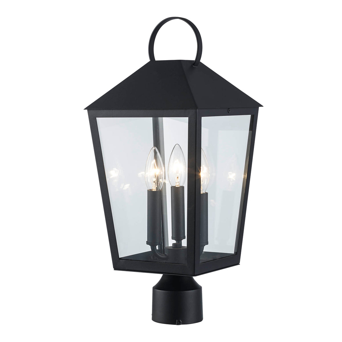 Trans Globe Lighting 51813 BK Drift 3 Light 19 inch Black Post Lantern
