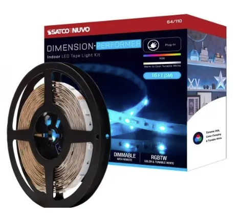 Nuvo 64-110 16-ft Dimension Performer Light Strip, RGB/Tunable White, Wattage 12W, Lumens 1120 lm