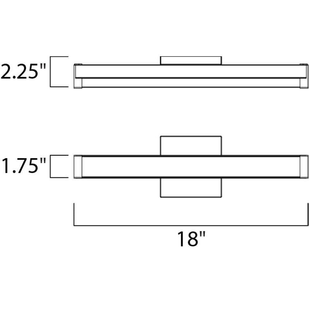 Maxim Lighting 52000BZ Spec Bath Vanity Wall Light Dimensions Diagram - 18 Inch Width, 1.75 Inch Height, 2.25 Inch Depth