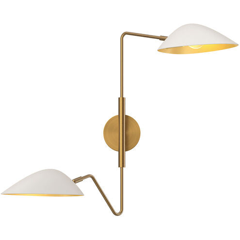 Alora Mood WV550224WHAG Oscar 2 Light 8 inch Bath Vanity Wall Light Aged Gold and White Bath Finish