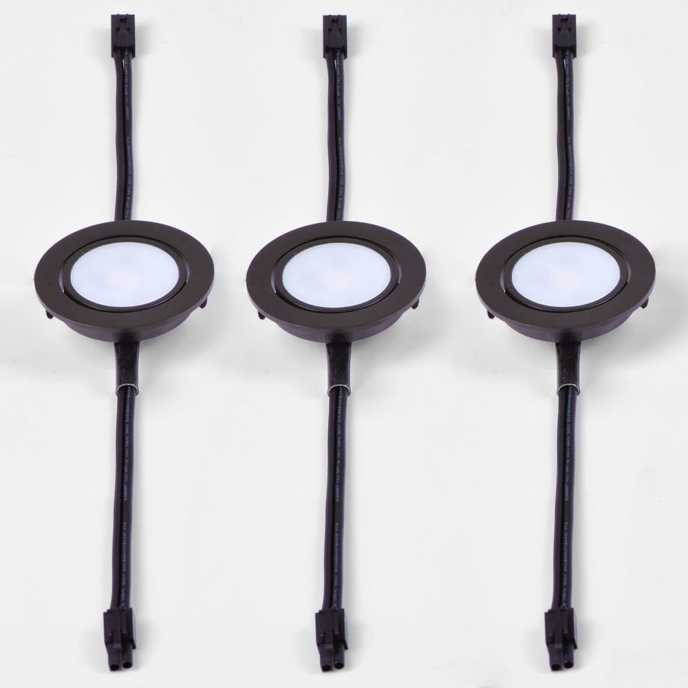Maxim Lighting 53836SN CounterMax 3-Pack LED Under Cabinet Disc Lights in Bronze - Detail View with Cables