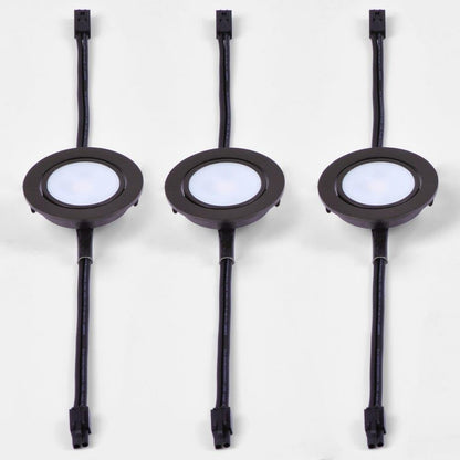 Maxim Lighting 53836SN CounterMax 3-Pack LED Under Cabinet Disc Lights in Bronze - Detail View with Cables