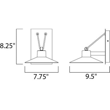 Maxim Lighting 54361FTABZ Civic Outdoor Wall Sconce - Dimensions Diagram 8.25H x 7.75W x 9.5D inches