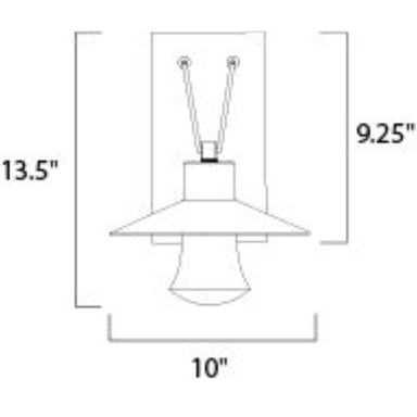 Maxim Lighting 54362CLABZ Civic Outdoor Wall Sconce - Dimensions Diagram 13.5H x 10W x 9.25 Back Plate
