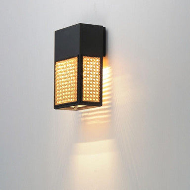 Maxim Lighting 54802RABK Lattice Outdoor Wall Light Lit Side Angle View