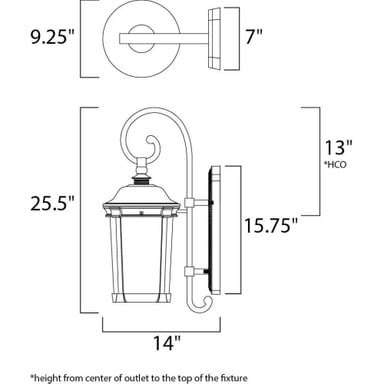 Maxim Lighting 55024CDBZ Dover Outdoor Wall Lantern Dimensions Diagram