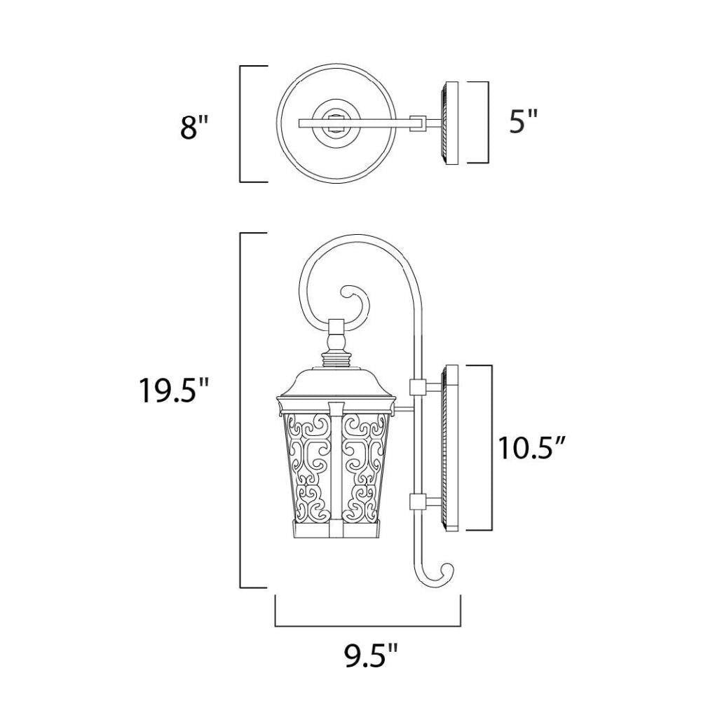 Maxim Lighting 55393BZ Whisper Outdoor Wall Lantern Dimensions Diagram