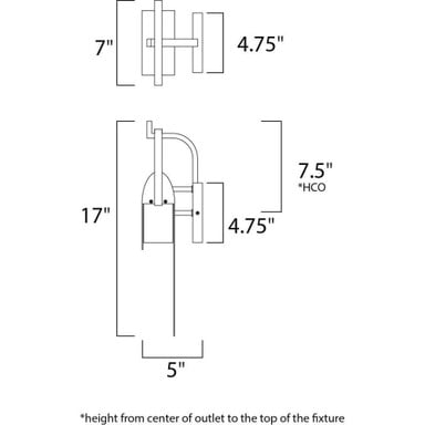 Maxim Lighting 55594RF Laredo LED Outdoor Wall Lantern - Dimension Diagram Showing 17 Inch Height and 5 Inch Width